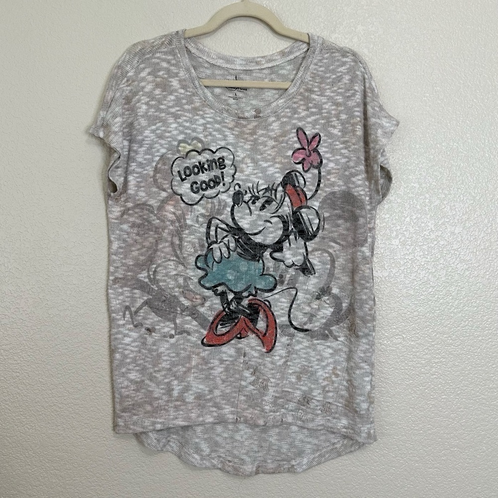 Disney Parks Minnie Mouse Gray Knit Short Sleeves Top, Sz Large
